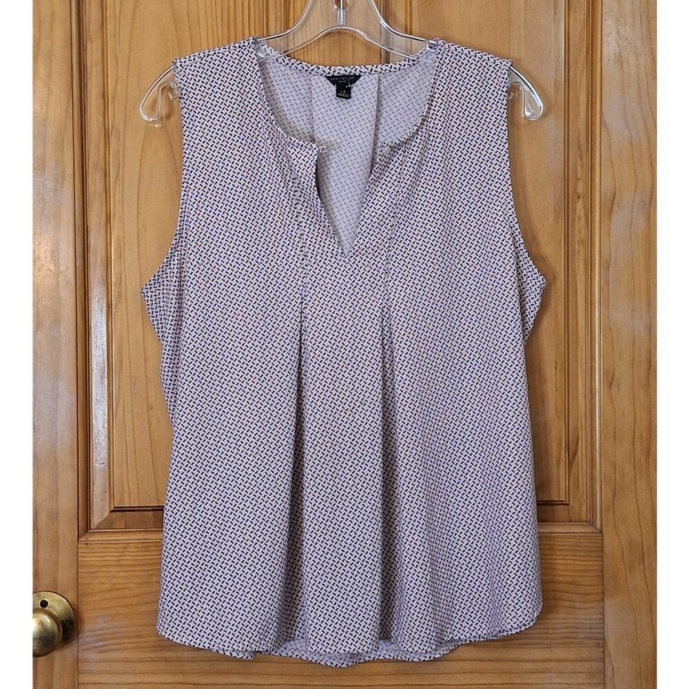 NWOT Ann Taylor Sleeveless Blouse Women's Large Petite Pink Black Polka Dot Prep